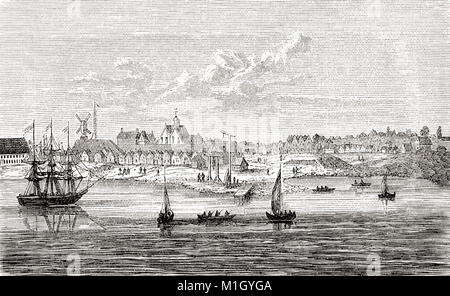 New Amsterdam, una del xvii secolo insediamento olandese sulla punta meridionale di Manhattan Island, America. È stato rinominato in New York il 8 settembre 1664, in onore del Duca di York (poi Giacomo II d'Inghilterra). Da Ward e bloccare la storia illustrata del mondo, pubblicato c.1882. Foto Stock