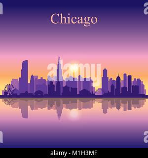 Chicago skyline della città sullo sfondo di silhouette. Illustrazione Vettoriale Illustrazione Vettoriale