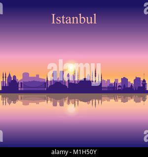 Istanbul city skyline silhouette sfondo, illustrazione vettoriale Illustrazione Vettoriale