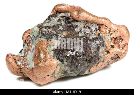 Grandi rame nativo nugget (157 g) da Keweenaw, Michigan/ USA isolato su sfondo bianco Foto Stock