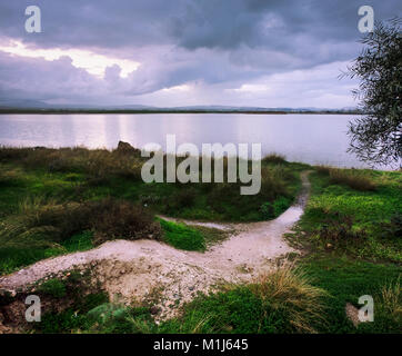 Larnaca Salt Lake al tramonto. Vista panoramica Foto Stock