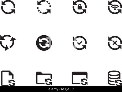 La sincronizzazione e aggiorna le icone vettoriali su sfondo bianco. Illustrazione Vettoriale. Illustrazione Vettoriale