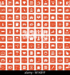 100 credito set di icone grunge orange Illustrazione Vettoriale