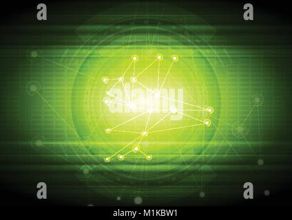 Colore verde brillante tecnologia vettore di comunicazione sfondo con marcia bassa e poli elementi HUD Illustrazione Vettoriale