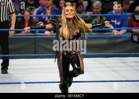 Philadelphia, PA, Stati Uniti d'America. 30 gen, 2018. Natalya versus Glow corrispondono alla Wells Fargo Center di Philadelphia, Pa su gennaio 30, 2018 Credit: Star Shooter/media/punzone Alamy Live News Foto Stock