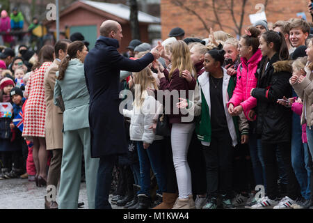 Stoccolma, Svezia, 31 gennaio, 2018. Il Duca e la Duchessa di Cambridge, Tour di Svezia 30th-31th Gennaio,2018. Lei a Mattesusskolan - Scuola di Matteus./Alamy Live News Foto Stock