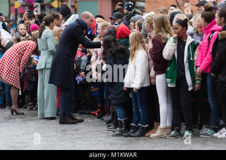 Stoccolma, Svezia, 31 gennaio, 2018. Il Duca e la Duchessa di Cambridge, Tour di Svezia 30th-31th Gennaio,2018. Lei a Mattesusskolan - Scuola di Matteus./Alamy Live News Foto Stock