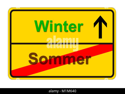 Ortsschild zeigt den weg von Sommer zu inverno Foto Stock