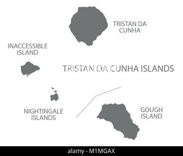 L'arcipelago Tristan da Cunha mappa illustrazione grigio forma silhouette Illustrazione Vettoriale