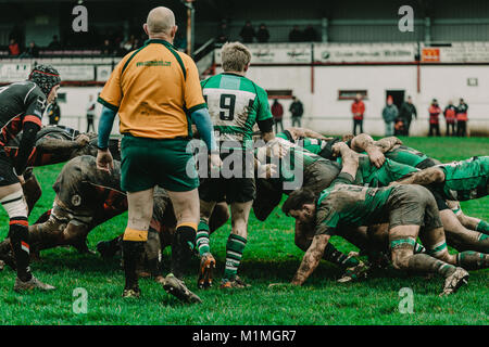 Penryn RFC vs Hayle RFC presso il Memorial Stadium, Penryn, Cornwall, Regno Unito, 27 Gennaio 2018 Foto Stock