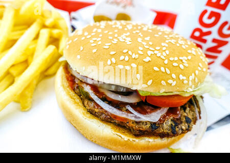 Menu Burger King con hamburger e whopper Foto Stock