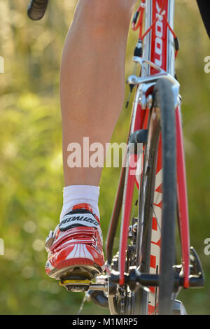 Calzatura per bike racing dettaglio, professional racing bike , Dettaglio Radrennschuhe, Rennrad professionelles, Foto Stock