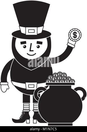 Cartoon leprechaun holding moneta in oro e pot denaro st patricks Illustrazione Vettoriale