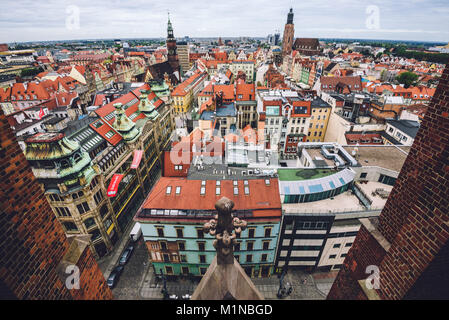 Wroclaw Old town panorama vista elevata Foto Stock
