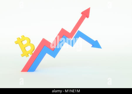 3D rendering di astratta bitcoin con segno grafico a linee Foto Stock