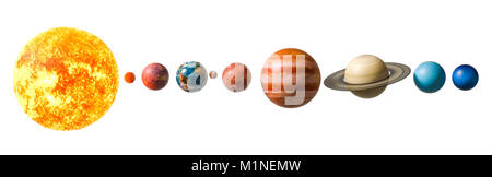 I pianeti del sistema solare, rendering 3D isolati su sfondo bianco Foto Stock
