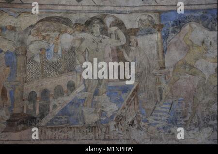 Qasr Amra trascritto anche come El Quseir Amra o Qusayr Amra, è il più noto dei castelli del deserto si trova nell attuale Giordania orientale. Essa fu costruita all'inizio dell'VIII secolo, un po' di tempo tra 723 e 743, da Walid Ibn Yazid, il futuro Umayyad califfo Wa | Utilizzo di tutto il mondo Foto Stock