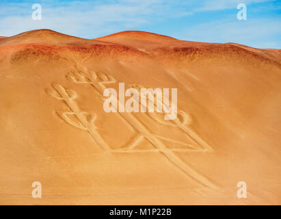 Candelabro de Paracas Geoglyph, Paracas riserva nazionale, regione di Ica, Perù, Sud America Foto Stock