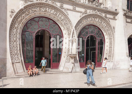 Estacio do Rossio, stazione ferroviaria, Manuelino stile gotico, Baixa, Lisbona, Portogallo, Europa Foto Stock