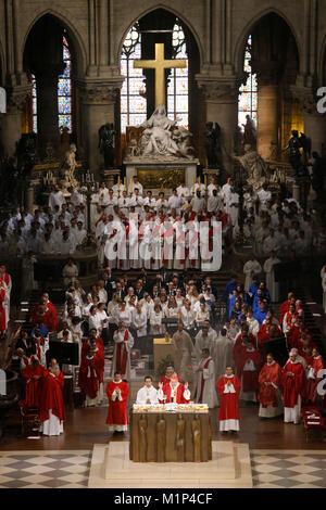 Sacerdote ordinazioni presso la cattedrale di Notre Dame di Parigi, Parigi, Francia, Europa Foto Stock