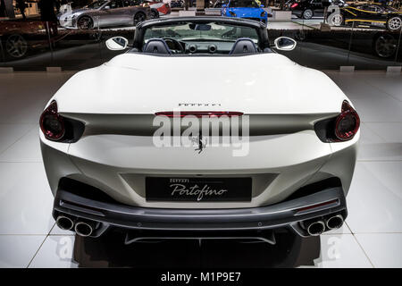 Bruxelles - Jan 10, 2018: Ferrari Portofino auto sportiva illustrata a Bruxelles Motor Show. Foto Stock
