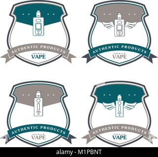 Sigaretta elettrica vaporizzatore personale e-sigaretta etichetta retrò vettore di badge Illustrazione Vettoriale