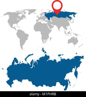 Mappa dettagliata della Russia, della Federazione russa e il mondo mappa navigazione impostato. Appartamento illustrazione vettoriale. Illustrazione Vettoriale