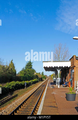 Una vista della stazione ferroviaria sulla linea di Tarabuso a Worstead, Norfolk, Inghilterra, Regno Unito, Europa. Foto Stock