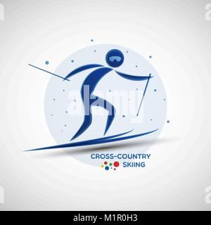 Sci di fondo campionato banner. Sport invernali icona. Abstract sportsman silhouette. Illustrazione Vettoriale di sci di fondo atleta Illustrazione Vettoriale