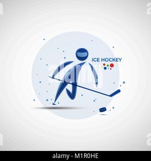 Campionato di Hockey su ghiaccio banner. Sport invernali icona. Abstract sportsman silhouette. Illustrazione Vettoriale di hockey su ghiaccio player con bastone colpire puck Illustrazione Vettoriale