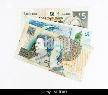 Royal Bank of Scotland RBS Scottish 5 cinque libbra Banconote Foto Stock