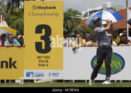 Shah Alam, Kuala Lumpur, Malesia. Il 1° febbraio 2018. Fabirizio Zanotti si vede il primo giorno del torneo.Il campionato Maybank 2018 golf evento viene ospitato su 1 al 4 febbraio a Saujana Golf & Country Club. Credito: Faris Hadziq/SOPA/ZUMA filo/Alamy Live News Foto Stock