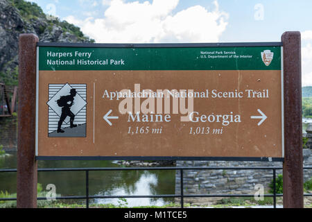 Appalachian National Scenic Trail National Park Service accedi harpers Ferry, West Virginia, Stati Uniti. Foto Stock