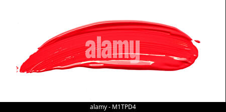 Sbavature del rossetto rosso isolato su sfondo bianco Foto Stock