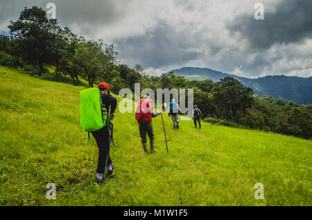 Escursioni nelle bellissime montagne. Gruppo di escursionisti godersi le giornate di sole Foto Stock