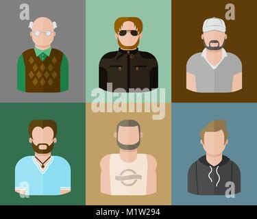 L'uomo, lo stile informale, set di avatar in uno stile piatto Illustrazione Vettoriale