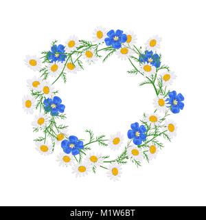Fiori di vettore set. Bella corona. Elegante collezione floreale con isolati,blu bianco, giallo di foglie e fiori Illustrazione Vettoriale