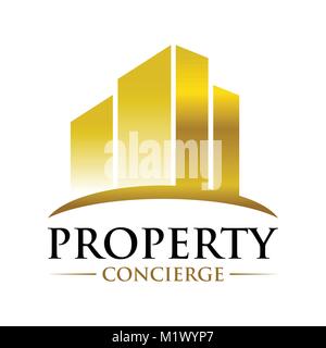 Golden proprietà simbolo Concierge Vector Graphic Logo Design Template Illustrazione Vettoriale