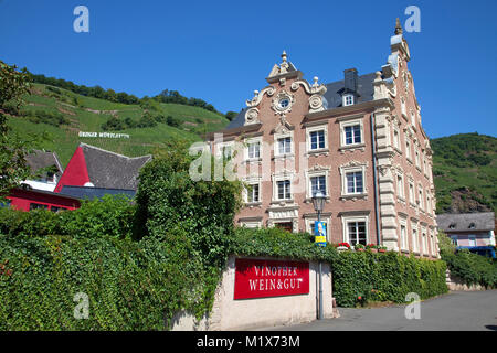 Vigneto Moenchhof al villaggio del vino, Uerzig Mosella, Renania-Palatinato, Germania, Europa Foto Stock