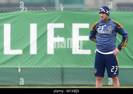 David Beckham della Los Angeles Galaxy in formazione presso l'Home Depot Center, Carson, California. Foto Stock