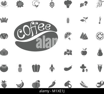 Icona di caffè. La frutta e la verdura illustrazione vettoriale icona set. Il cibo e i simboli di vegetali Illustrazione Vettoriale