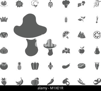 Icona di funghi. La frutta e la verdura illustrazione vettoriale icona set. Il cibo e i simboli di vegetali Illustrazione Vettoriale