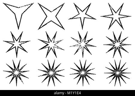 Star - bianco e nero scribble sketch - set di vettore Illustrazione Vettoriale