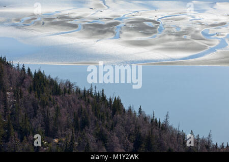 Bassa marea a braccio Turnagain rivela modelli intricati delle pozze di marea, luce e ombra e sabbia in Chugach State Park in Alaska. Foto Stock