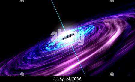 Supermassive Black Hole feste del caldo disco di accrescimento intorno ad esso e allo stesso tempo con la ripresa potenti getti di radiazione Foto Stock