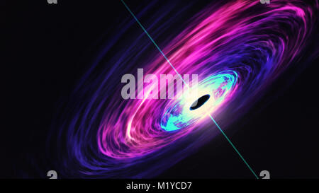 Supermassive Black Hole feste del caldo disco di accrescimento intorno ad esso e allo stesso tempo con la ripresa potenti getti di radiazione Foto Stock