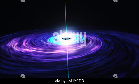 Supermassive Black Hole feste del caldo disco di accrescimento intorno ad esso e allo stesso tempo con la ripresa potenti getti di radiazione Foto Stock