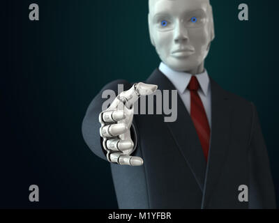 Robot in tuta di dare la sua mano. 3D illustrazione Foto Stock