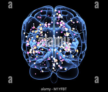 Attività del cervello durante il pensiero. 3D illustrazione