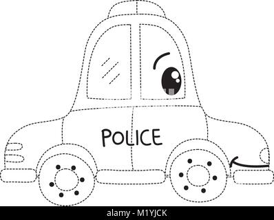 Forma tratteggiata kawaii happy auto della polizia dei trasporti Illustrazione Vettoriale
